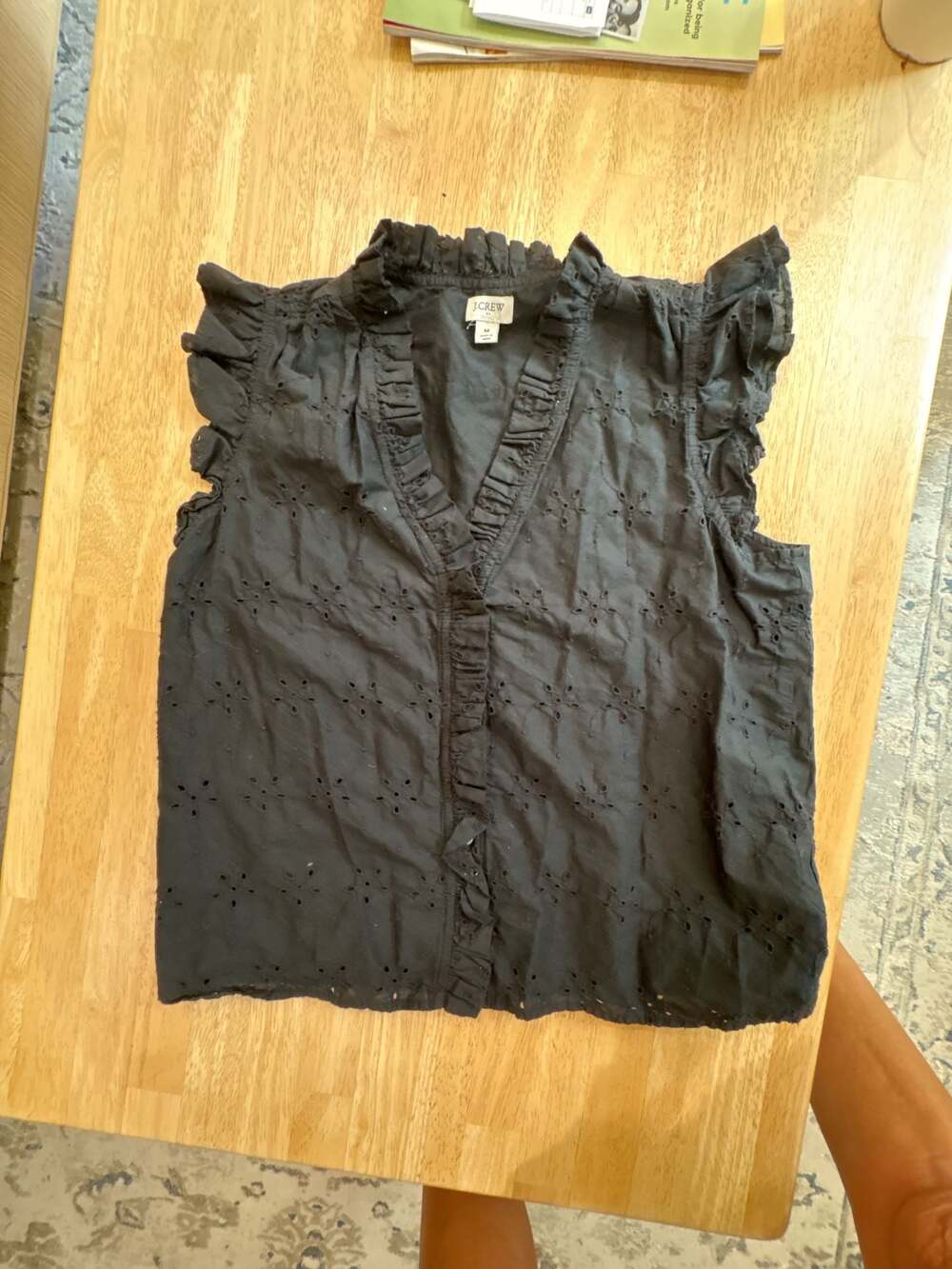 J.Crew Sleeveless Ruffle Eyelet Top Black